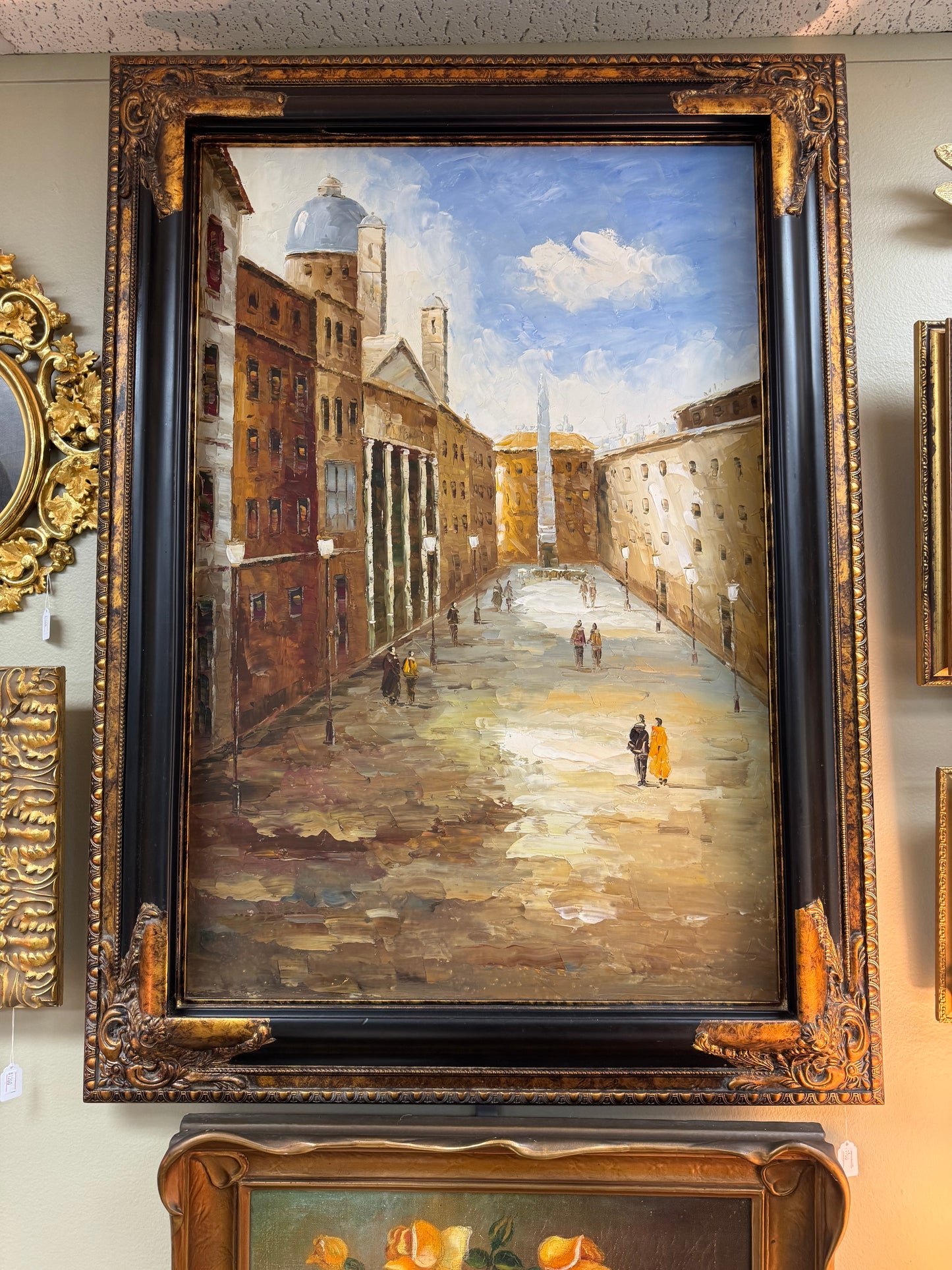 Vintage European Impressionist Cityscape Oil Painting Large Framed Wall Art 42x30