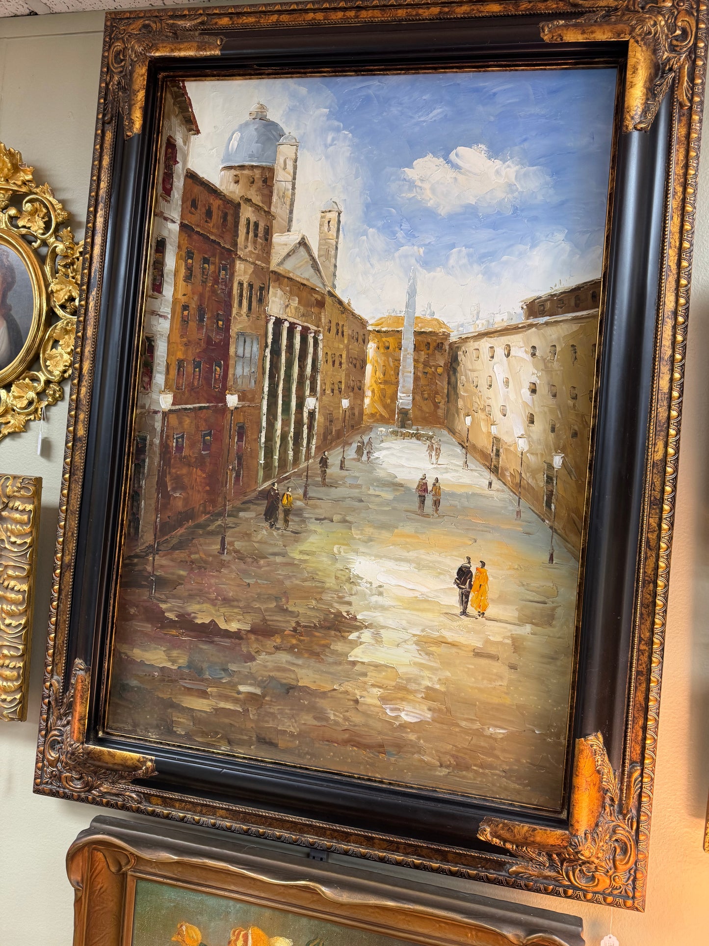 Vintage European Impressionist Cityscape Oil Painting Large Framed Wall Art 42x30