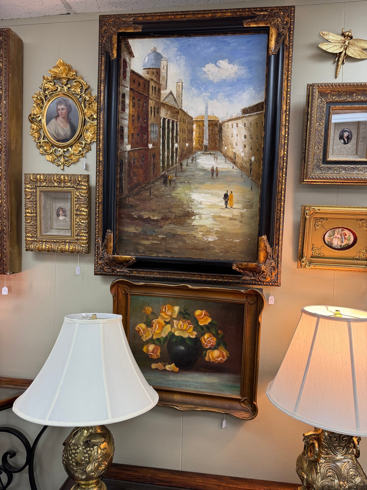 Vintage European Impressionist Cityscape Oil Painting Large Framed Wall Art 42x30