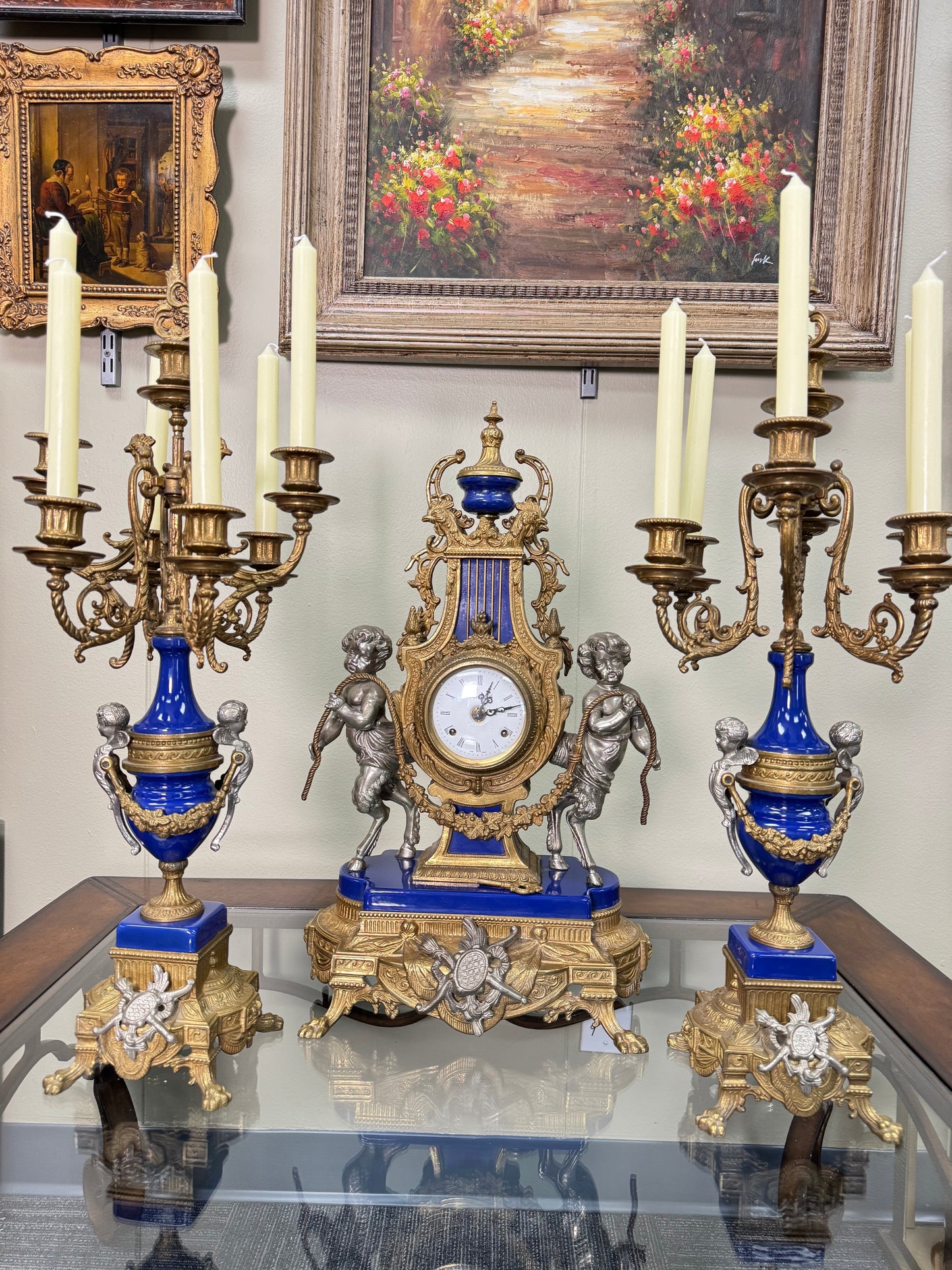 Luxury Vintage French Style 3-Piece Garniture Set Clock & Matching Candelabras – Local Pickup Only