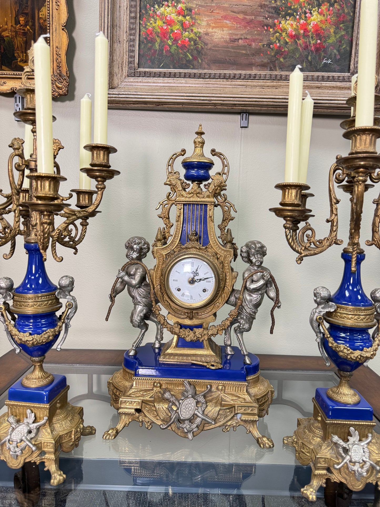 Luxury Vintage French Style 3-Piece Garniture Set Clock & Matching Candelabras – Local Pickup Only