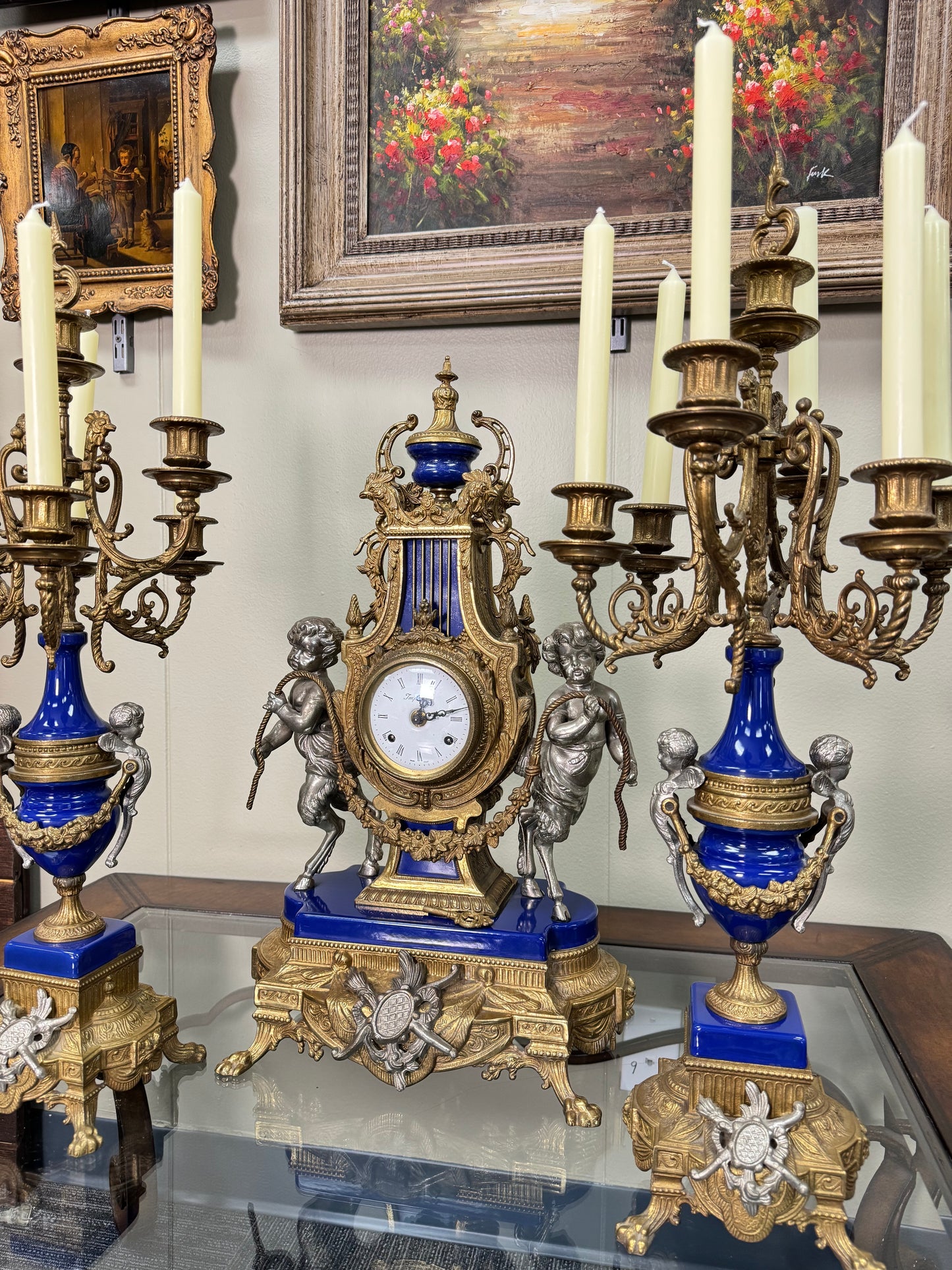 Luxury Vintage French Style 3-Piece Garniture Set Clock & Matching Candelabras – Local Pickup Only