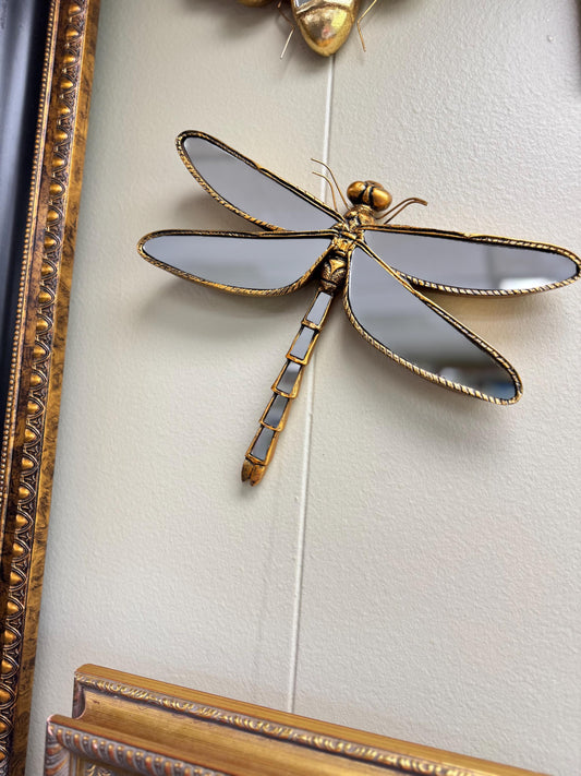 Gold Dragonfly Wall Mirror Décor  Resin Insect Art  Brand New  12 x 9