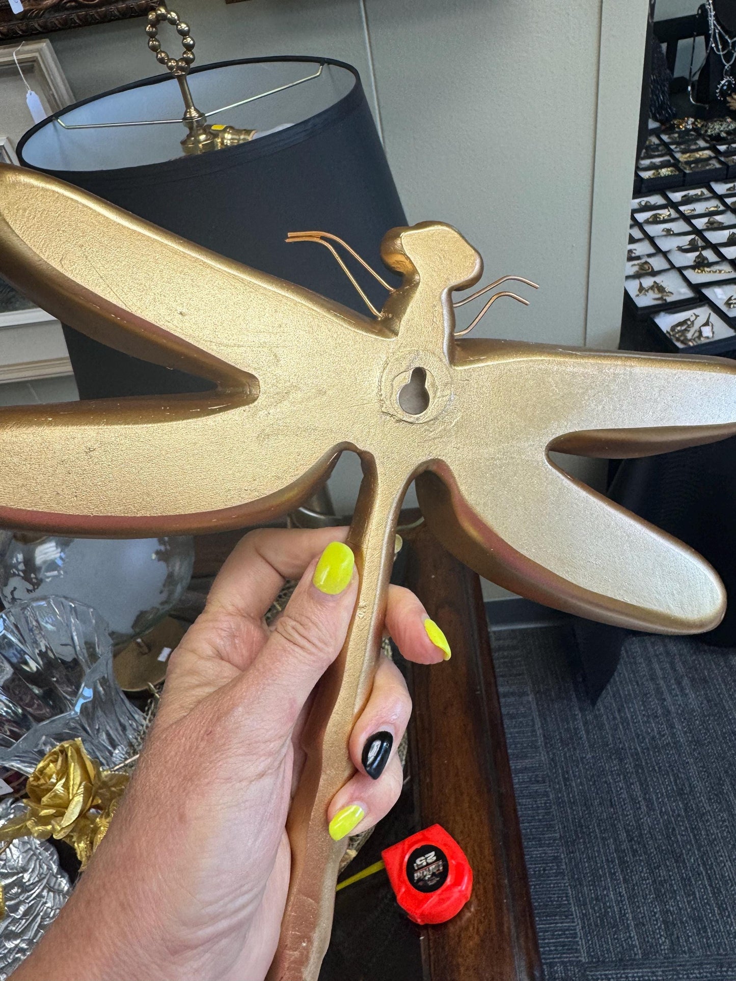 Gold Dragonfly Wall Mirror Décor  Resin Insect Art  Brand New  12 x 9