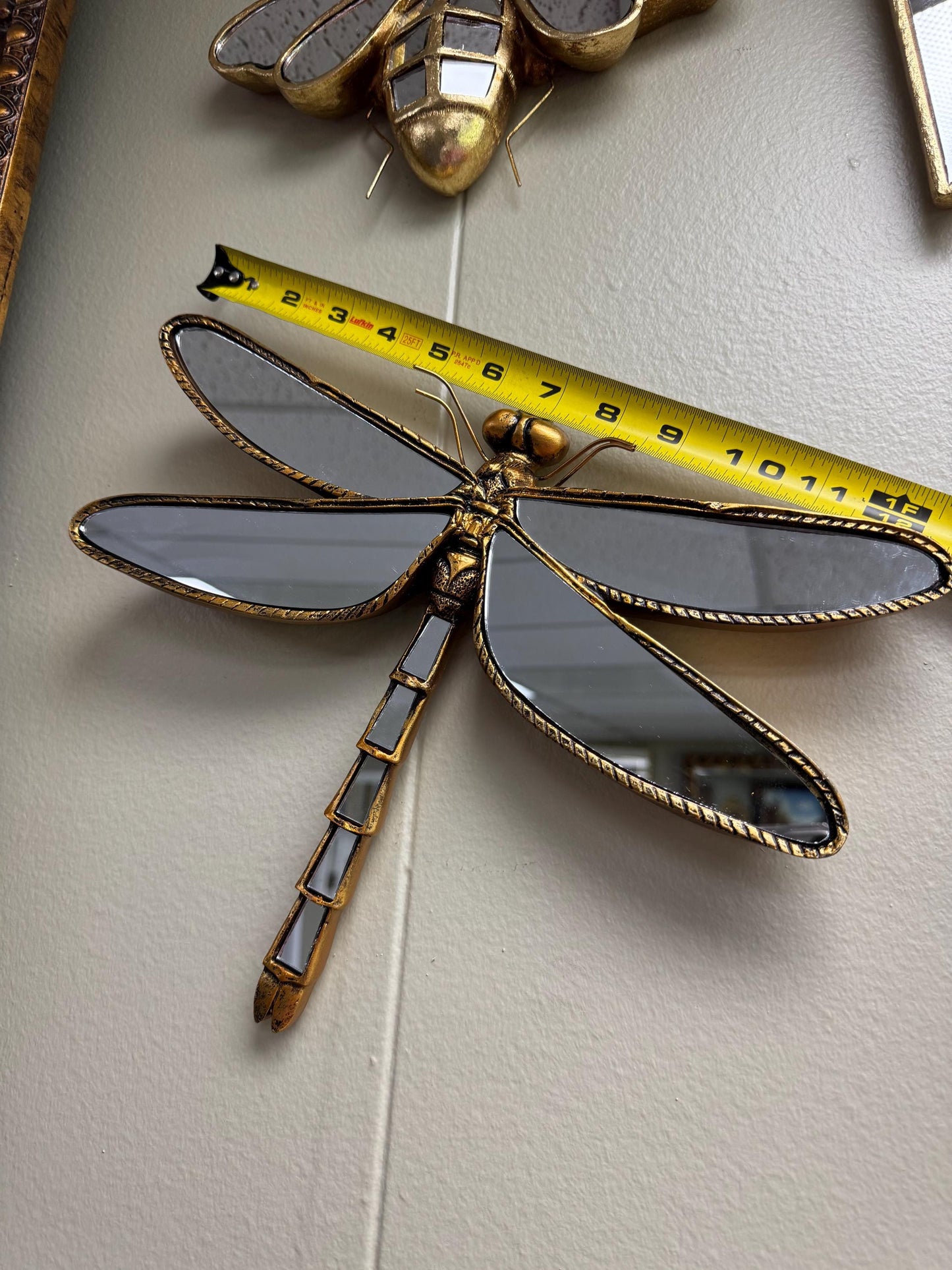 Gold Dragonfly Wall Mirror Décor  Resin Insect Art  Brand New  12 x 9