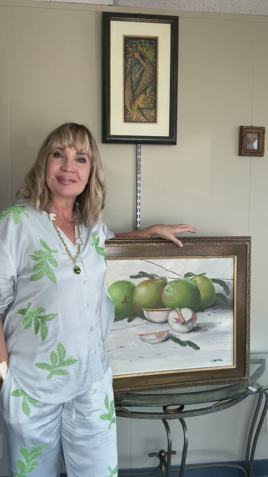 Original Signed Oil Painting Tropical Guava Still Life Framed Canvas Art 30” x 24”