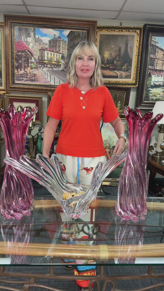 Vintage Mid-Century Sculptural Clear Art Glass Centerpiece – 26”