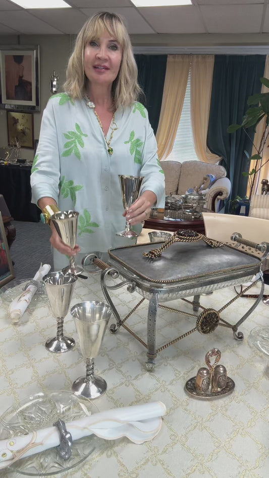 Vintage Perla Cruz Spain Silver Plate Goblets Set of 10 – Elegant Wine Chalices Tall 7"