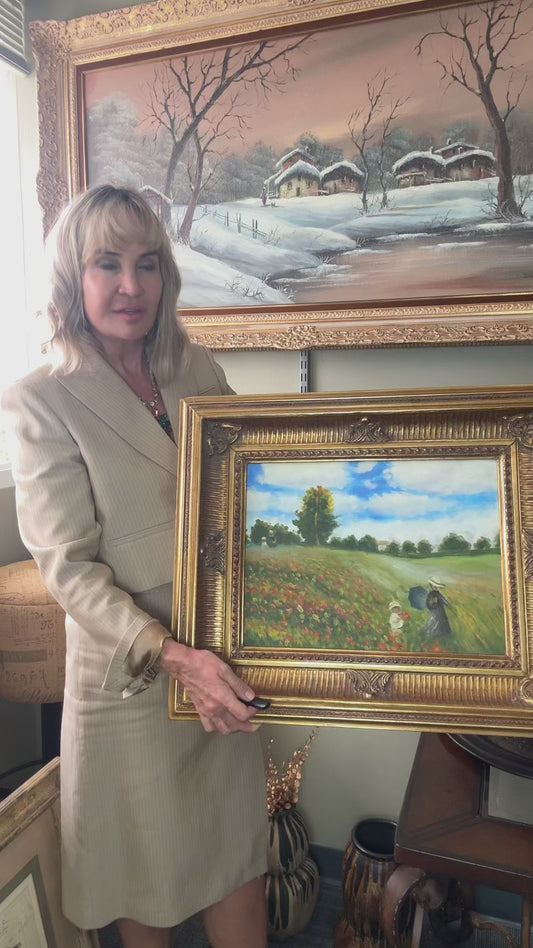 Claude Monet “Poppies, near Argenteuil” Framed Oil Painting Reproduction – Ornate Gold Frame