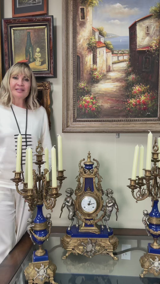 Luxury Vintage French Style 3-Piece Garniture Set Clock & Matching Candelabras – Local Pickup Only