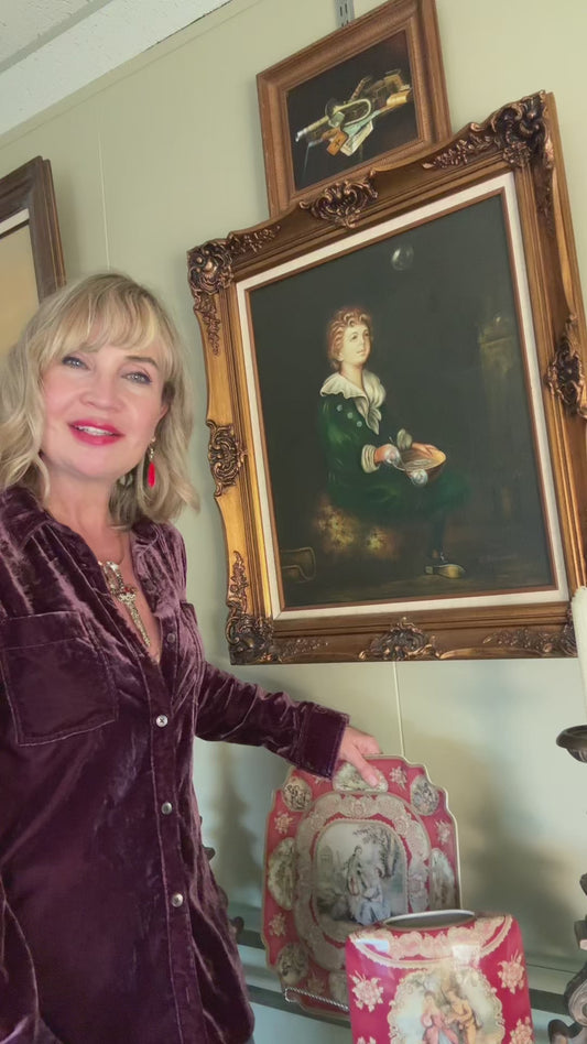 Elegant vintage porcelain décor set including a large decorative plate and matching vase in rich red with ornate gold detailing