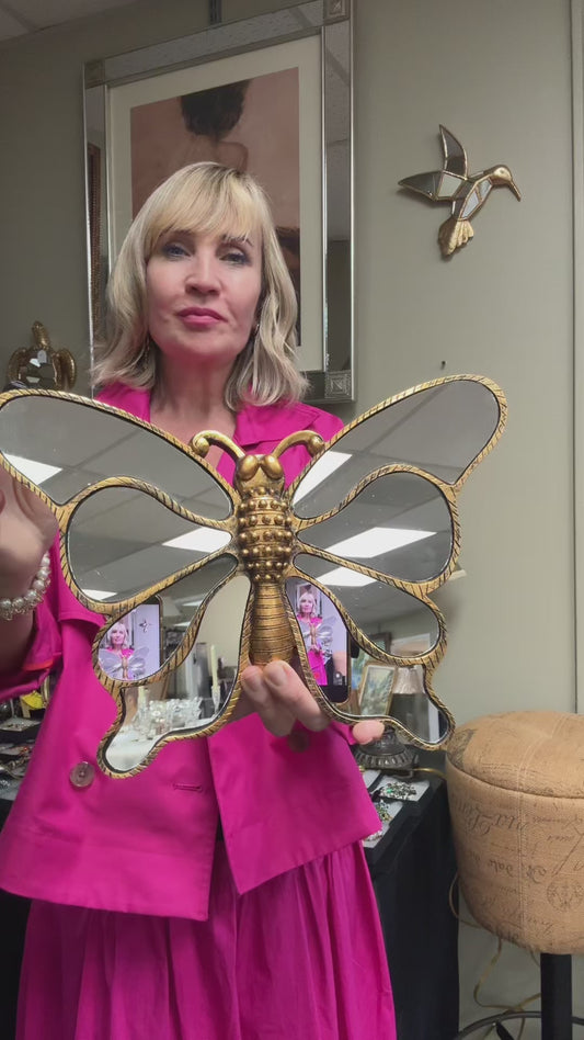 Gold Butterfly Wall Mirror Decor Resin Framed Accent Mirror Vintage Style 11x9