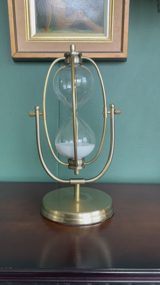 ⌛ 30 Minute Brass Hourglass, Antique Style Metal Sand Timer, White Sand Desk Decor