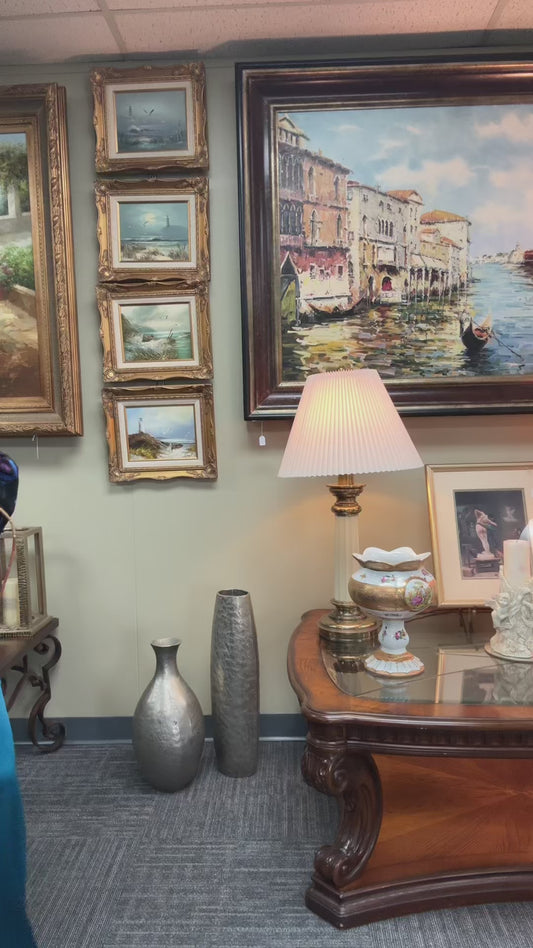 Set of 2 Large Silver Textured Floor Vases Modern Hammered Metal Look Decor Tall 24”, 19”